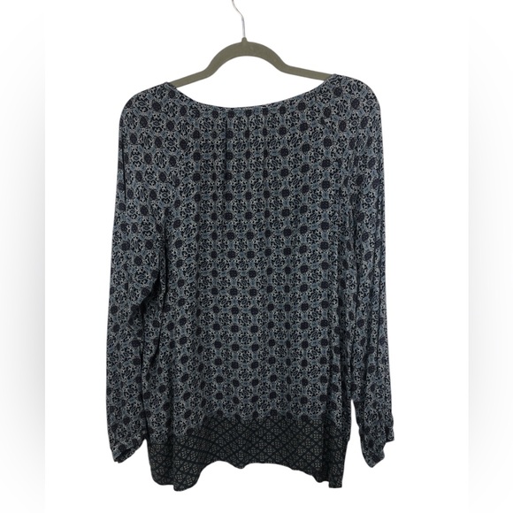 J. Jill Peasant Blouse Top Raglan Blue Geometric Pattern - Picture 2 of 10